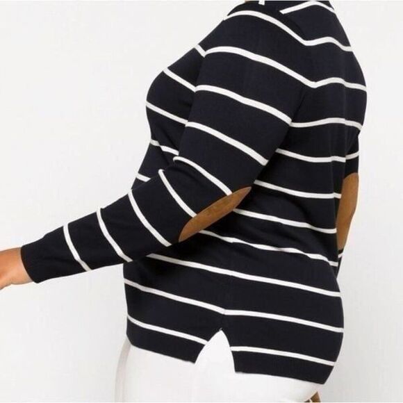 Market Spruce Navy Blue/White Stripe Aubree Elbow Patch sweater, size 2X - Picture 1 of 5